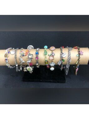Assorted Silver-Tone Charm Bracelet Lot 10